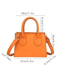 熒光橙雙把手方包 - 橘色 - 查看 5