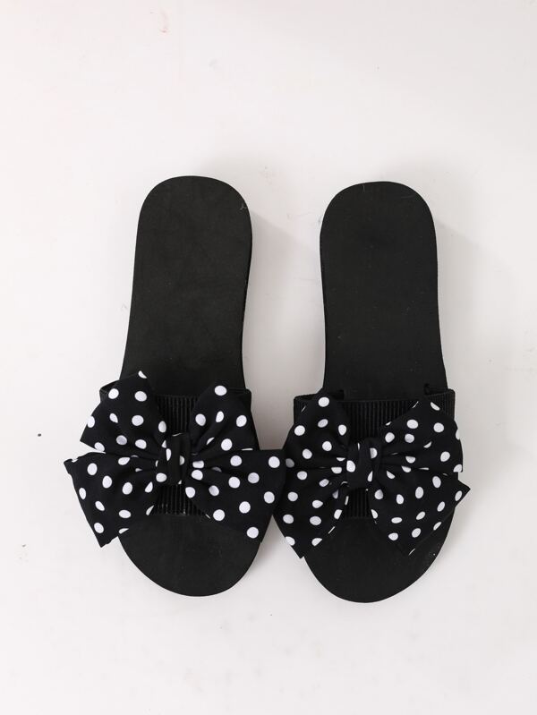 Women Polka Dot Bow Decor Slides, Fashionable Open Toe Flat Slides SHEIN USA