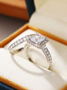 Cái/bộ Thời Trang Đính Đá Cubic Zirconia Bộ Nhẫn Nữ Cho Trang Sức Đính Hôn Lễ Tình Nhân Tặng - Bạc - Xem 3