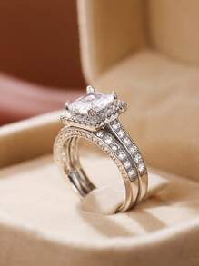 Cái/bộ Thời Trang Đính Đá Cubic Zirconia Bộ Nhẫn Nữ Cho Trang Sức Đính Hôn Lễ Tình Nhân Tặng - Bạc - Xem 4