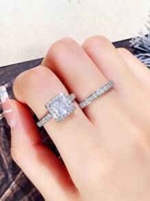 Cái/bộ Thời Trang Đính Đá Cubic Zirconia Bộ Nhẫn Nữ Cho Trang Sức Đính Hôn Lễ Tình Nhân Tặng - Bạc - Xem 6