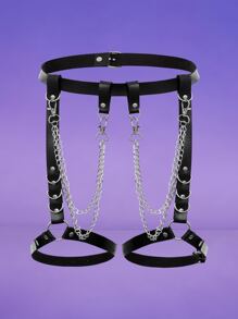 ROMWE Chain & Ring Decor Bondage Belt - Black - View 5