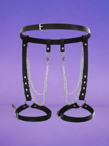 ROMWE Chain & Ring Decor Bondage Belt - Black - View 3