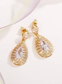 Cubic Zirconia Water Drop Earrings - Yellow Gold - View 3