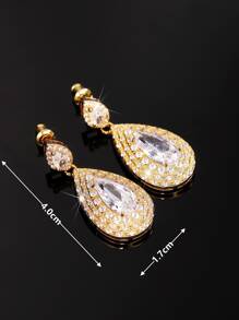 Cubic Zirconia Water Drop Earrings - Yellow Gold - View 4
