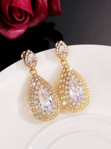 Cubic Zirconia Water Drop Earrings - Yellow Gold - View 6