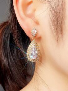 Cubic Zirconia Water Drop Earrings - Yellow Gold - View 7