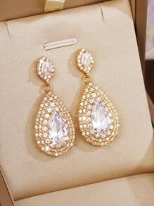 Cubic Zirconia Water Drop Earrings - Yellow Gold - View 8