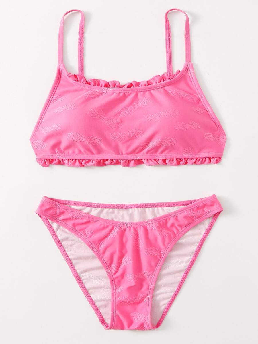 SHEIN Swim 夏日海滩度假的生菜花比基尼套装 - 粉色 - 查看 1