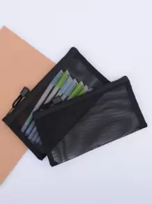 1/2/5pcs Simple Black Mesh Pencil Case Stationery,Pencil Pouch,School Bag - Black - View 3