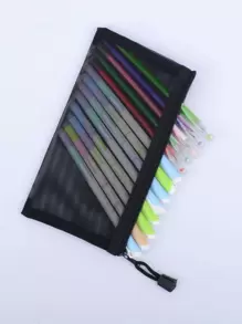 1/2/5pcs Simple Black Mesh Pencil Case Stationery,Pencil Pouch,School Bag - Black - View 6