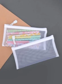 1pc Portable Mesh Pencil Bag - Perfect Office Stationery Pouch For Students & Adults Back To School,Back To School,School Supplies,Pencil Case,Pencil Pouch,School Bag