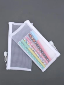 1pc Portable Mesh Pencil Bag - Perfect Office Stationery Pouch For Students & Adults Back To School,Back To School,School Supplies,Pencil Case,Pencil Pouch,School Bag