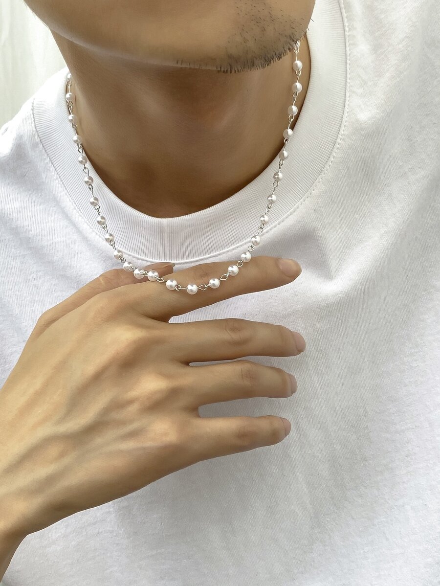 Fashionable And Popular Men Faux Pearl Decor Necklace For Jewelry Gift And For A Stylish Look - Multicolor - View 1