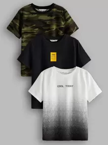 SHEIN 青少年男孩 3 件装字母图案迷彩 T 恤