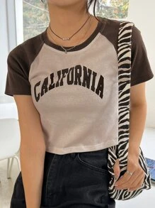 DAZY Camiseta De Manga Raglán Con Gráfico De Letras En Contraste - Café integral - Ver 1