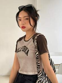 DAZY Camiseta De Manga Raglán Con Gráfico De Letras En Contraste - Café integral - Ver 5