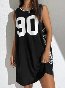 SHEIN EZwear 字母圖案直筒洋裝