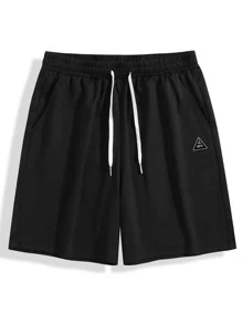 Manfinity Homme Áo thun tay ngắn thường ngày vá dành cho nam và quần short dây rút, Quà tặng bạn trai - Xám - Xem 5