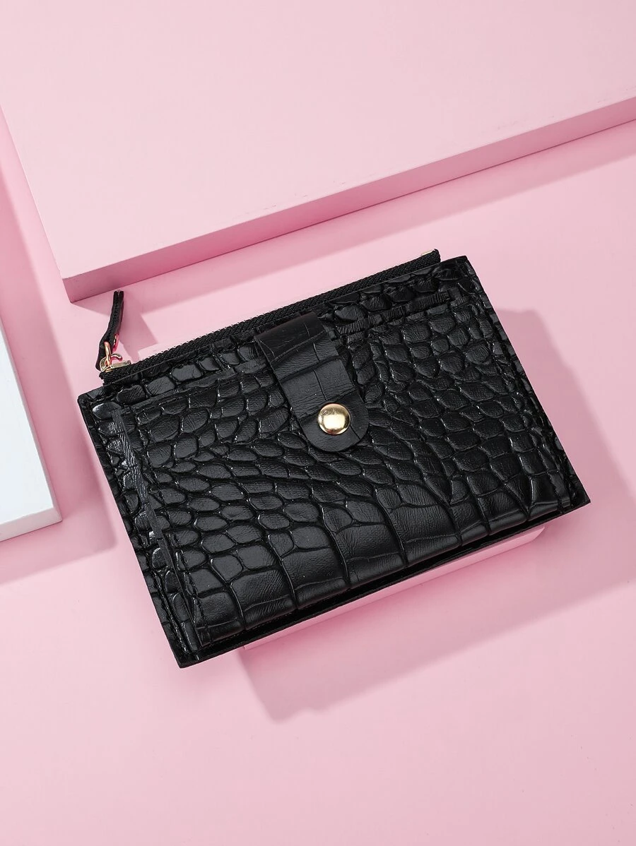 1 件男女通用短款钱包，带零钱袋、钞票隔层、卡槽和拉链开合，是送给朋友的理想礼物，采用 PU 材料制成，非常适合学生，轻便便携，卡片，身份证，白领，女性，节日，周年纪念，生日礼物，礼品配件，礼品礼物，教师礼物，鳄鱼皮学校用品，教师礼物，返校卡夹，卡夹，钱包，名片夹，信用卡夹，女士卡夹，女士迷你钱包，卡片钱包 - 黑色 - 查看 1