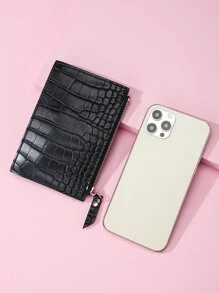 1 件男女通用短款钱包，带零钱袋、钞票隔层、卡槽和拉链开合，是送给朋友的理想礼物，采用 PU 材料制成，非常适合学生，轻便便携，卡片，身份证，白领，女性，节日，周年纪念，生日礼物，礼品配件，礼品礼物，教师礼物，鳄鱼皮学校用品，教师礼物，返校卡夹，卡夹，钱包，名片夹，信用卡夹，女士卡夹，女士迷你钱包，卡片钱包 - 黑色 - 查看 2