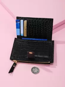 1 件男女通用短款钱包，带零钱袋、钞票隔层、卡槽和拉链开合，是送给朋友的理想礼物，采用 PU 材料制成，非常适合学生，轻便便携，卡片，身份证，白领，女性，节日，周年纪念，生日礼物，礼品配件，礼品礼物，教师礼物，鳄鱼皮学校用品，教师礼物，返校卡夹，卡夹，钱包，名片夹，信用卡夹，女士卡夹，女士迷你钱包，卡片钱包 - 黑色 - 查看 3