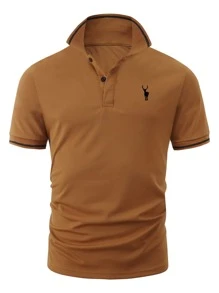 Manfinity Homme Men Deer Print Contrast Trim Polo Shirt - Brown - View 1
