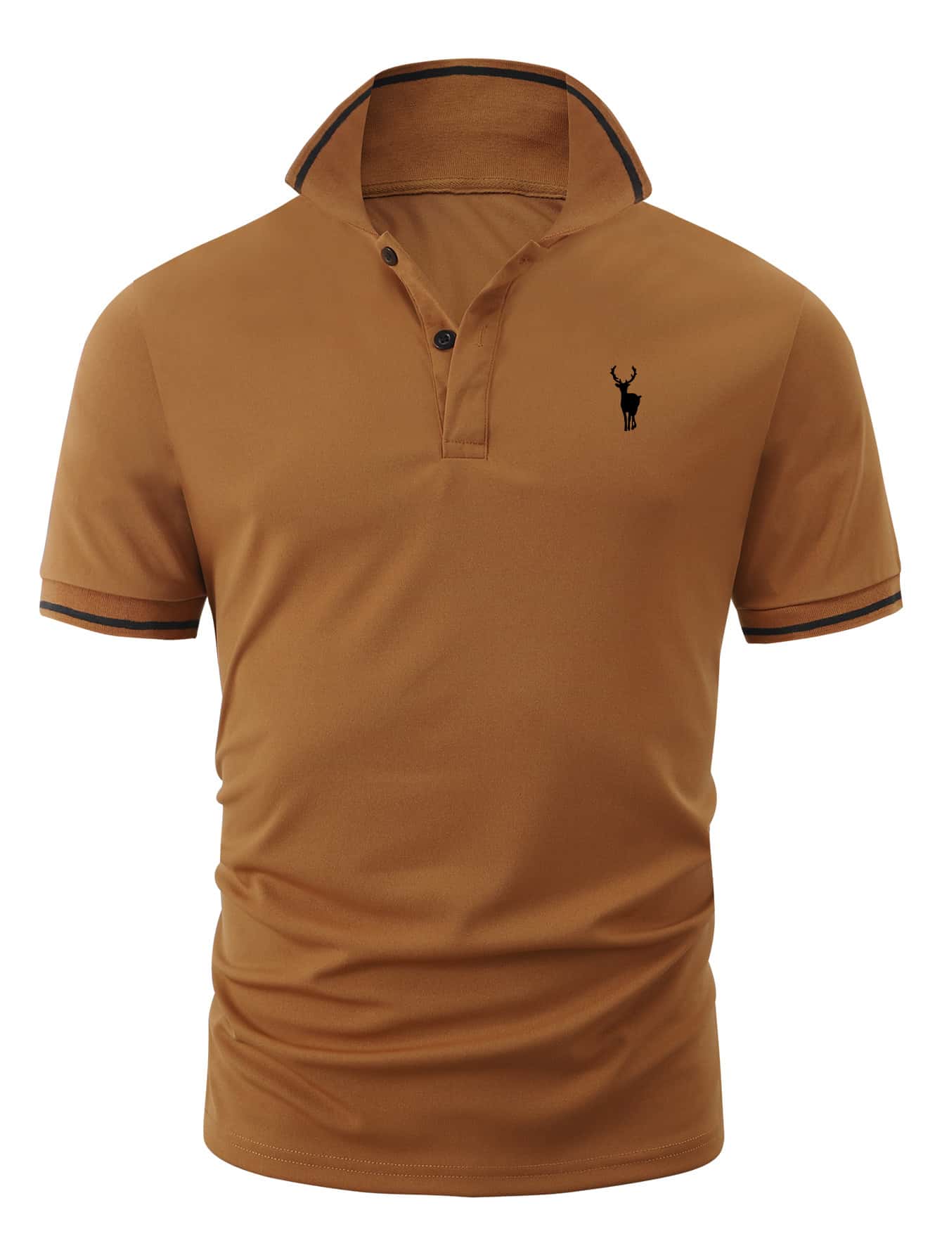 Manfinity Homme Men Deer Print Contrast Trim Polo Shirt - Brown - View 1