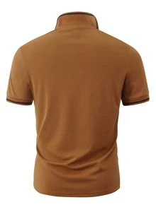 Manfinity Homme Men Deer Print Contrast Trim Polo Shirt - Brown - View 2