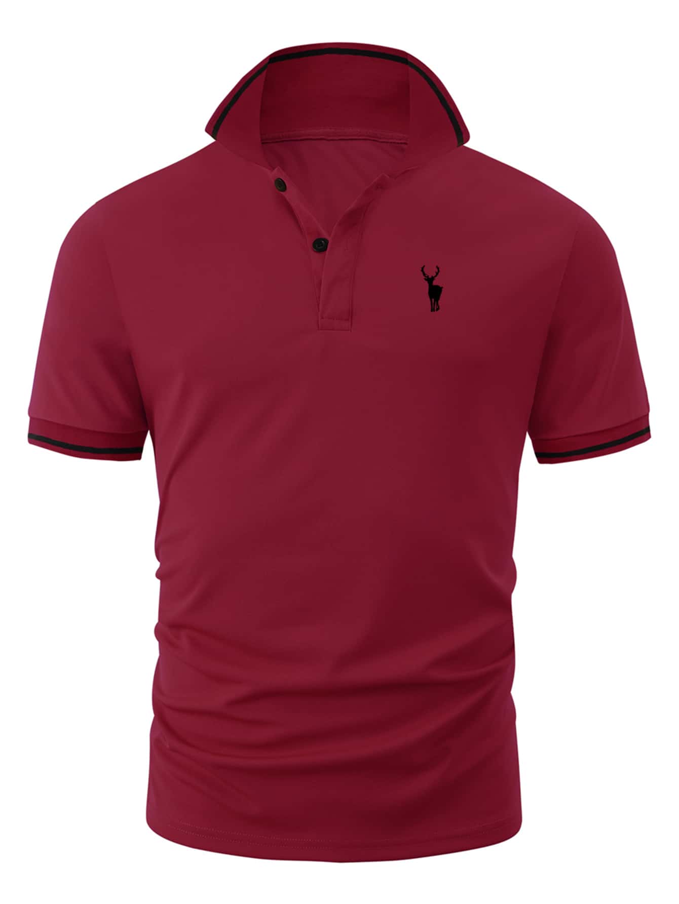 Manfinity Homme Men Deer Print Contrast Trim Polo Shirt - Burgundy - View 1