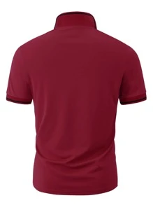 Manfinity Homme Men Deer Print Contrast Trim Polo Shirt - Burgundy - View 2