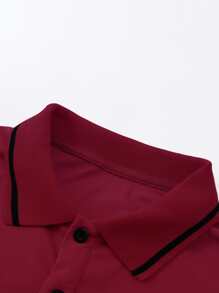 Manfinity Homme Men Deer Print Contrast Trim Polo Shirt - Burgundy - View 5