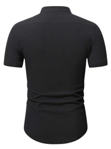 Manfinity Homme Men Mock Neck Button Up Shirt - Black - View 2