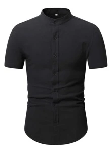 Manfinity Homme Men Mock Neck Button Up Shirt - Black - View 4