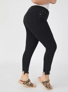 SHEIN Essnce Plus Size Solid Color Skinny Denim Jeans With Pockets - Black - View 2