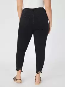 SHEIN Essnce Plus Size Solid Color Skinny Denim Jeans With Pockets - Black - View 6