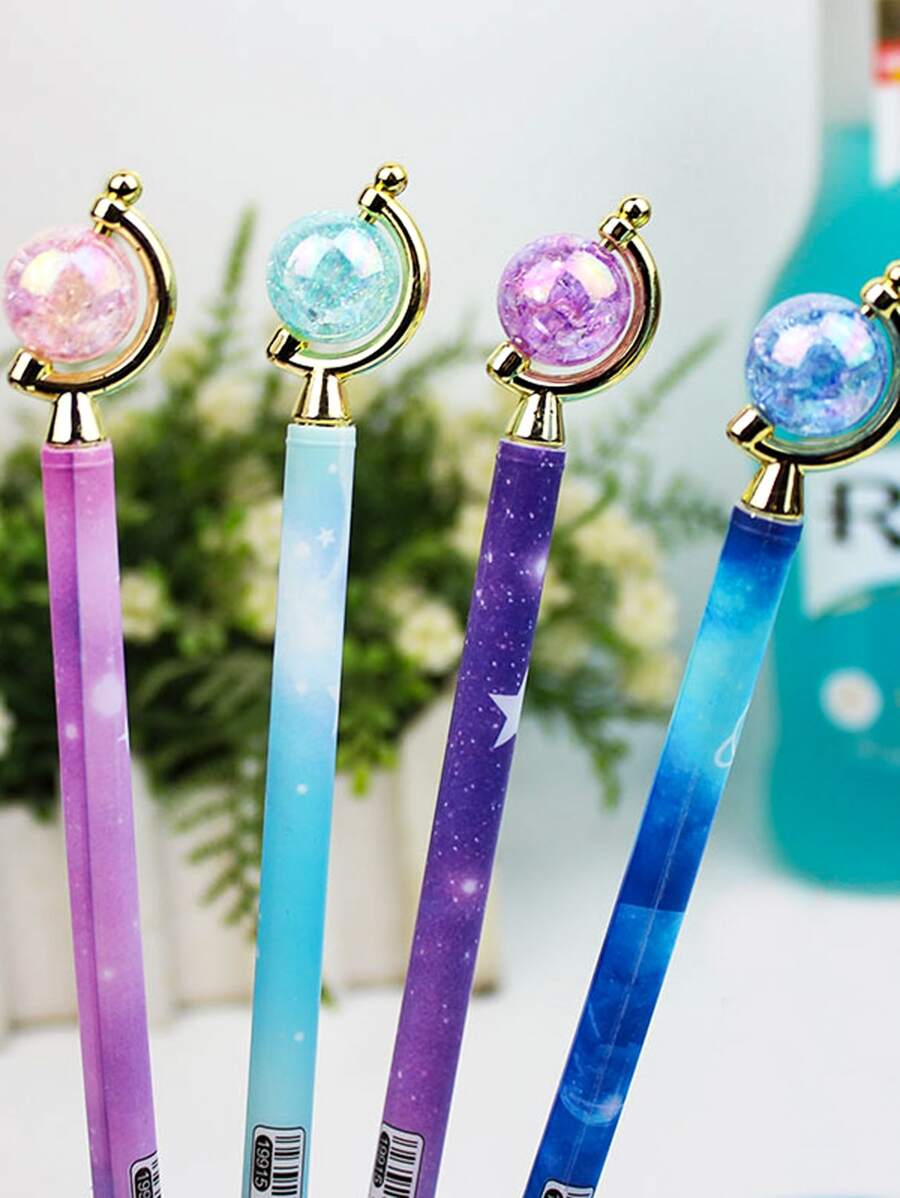 4pcs Sparkling Starry Glass Planet Gel Pens - Add A Magical Touch To Your Writing Back To School - Multicolor - View 1