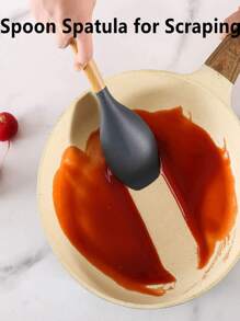 SHEIN Basic living 11入組矽膠廚房烹飪木柄烹飪套裝和1入組儲物桶 - 深灰色 - 查看 4