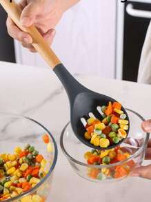 SHEIN Basic living 11入組矽膠廚房烹飪木柄烹飪套裝和1入組儲物桶 - 深灰色 - 查看 2