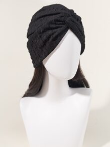 扭結細節頭巾帽 - 黑色 - 查看 1