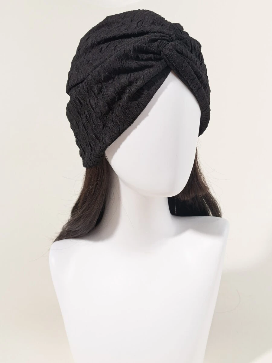 扭結細節頭巾帽 - 黑色 - 查看 1