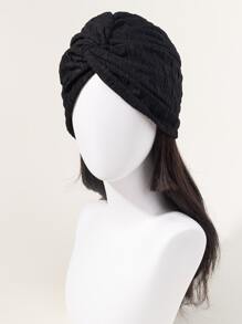 扭結細節頭巾帽 - 黑色 - 查看 2
