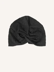 扭結細節頭巾帽 - 黑色 - 查看 3