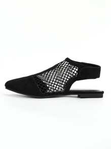 Suedette Hollow Out Point Toe Slingback Flats - Black - View 2