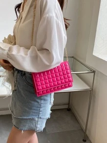 Mini Patent Quilted Flap Chain Bag - Hot Pink - View 2