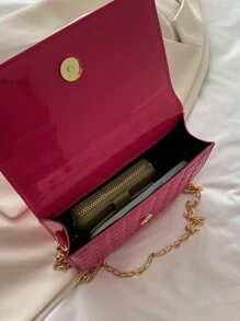 Mini Patent Quilted Flap Chain Bag - Hot Pink - View 5