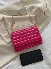 Mini Patent Quilted Flap Chain Bag - Hot Pink - View 6
