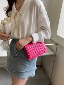 Mini Patent Quilted Flap Chain Bag - Hot Pink - View 8