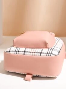 Mini Plaid Pocket Front Backpack - Pink - View 6