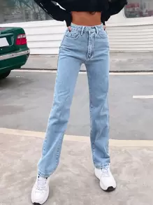 SHEIN Frenchy Jeans de pierna recta en contraste con puntada - Lavado ligero - Ver 4